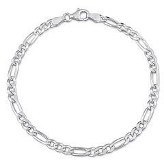 AMOUR 3.8mm Flat Figaro Chain Bracelet In Sterling Silver, 9 In