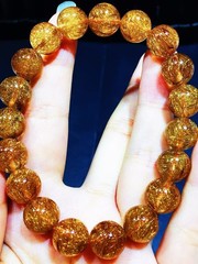 Natural copper Rutilated Quartz Crystal Beads bracelet 11mm AAAAA
