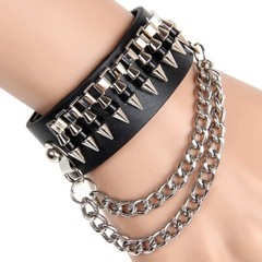 Men Women Spike Rivet Leather Bracelet Chain Cuff Bangle Wristband Adjustable