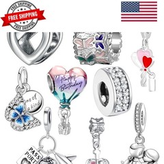 9 Pack Plated Silver Spacer Beads Charms fit Bracelet Dangle Set