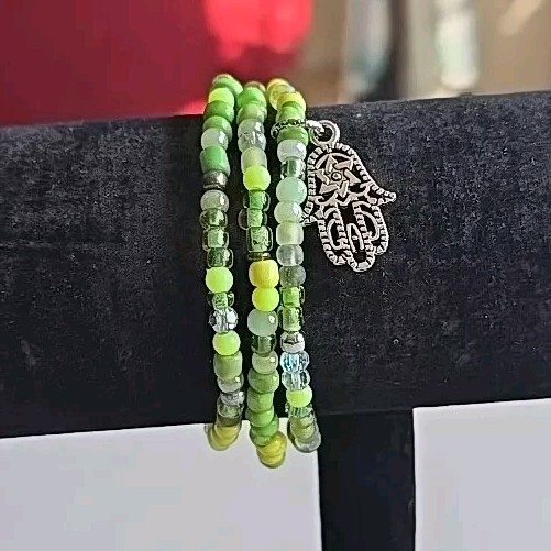Michele's Attic Boutique Seed Bead & Charm Bracelets (3PC) Hamsa Meditation 5950 gallery