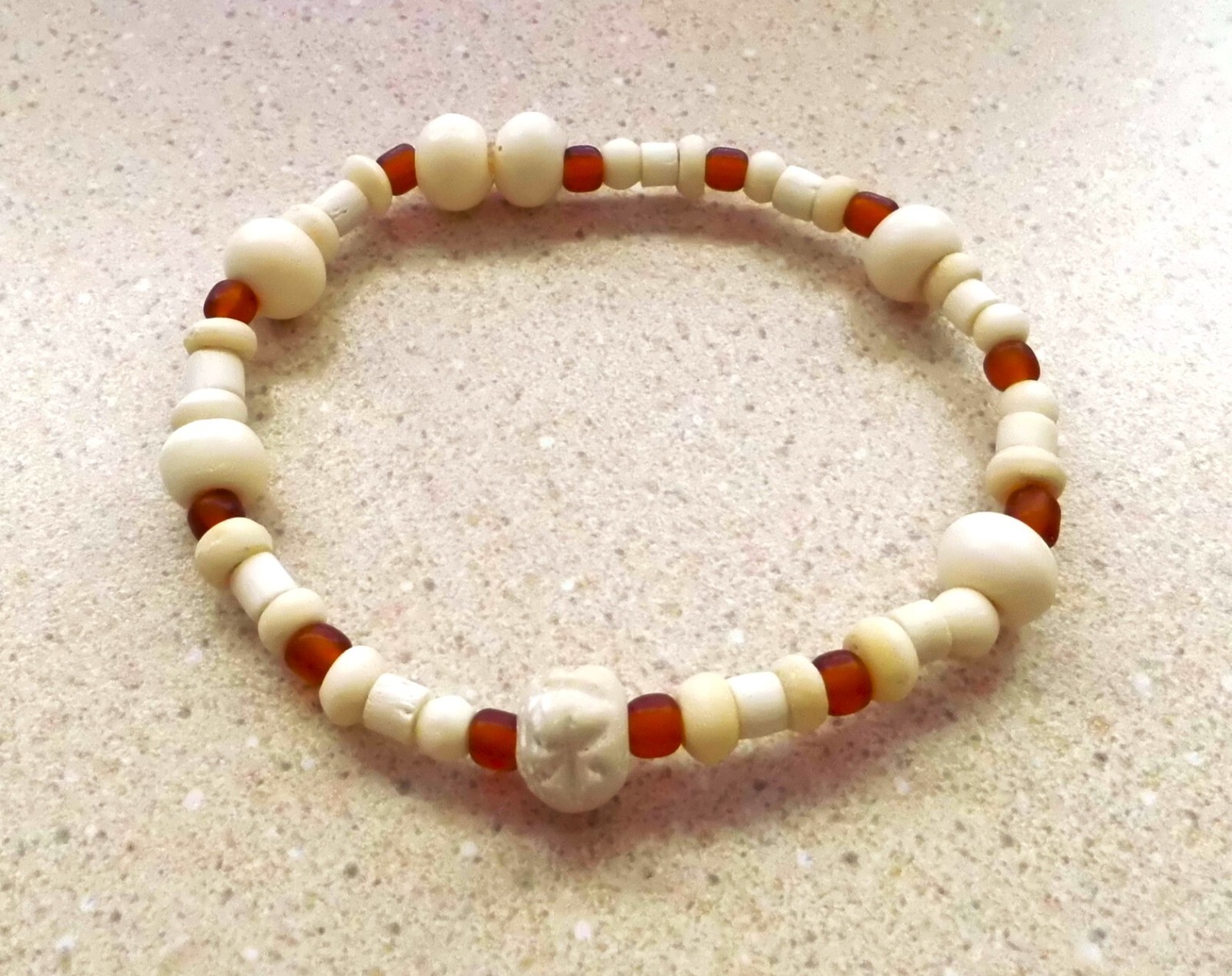 7 " CREME BRULEE' BONE & GLASS BEADED DEMI STRETCH BRACELET NEW *USA* gallery