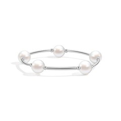 Silver Blessing Bracelet 10mm Crystal White Pearl Bracelet Dainty Thin Tube F…