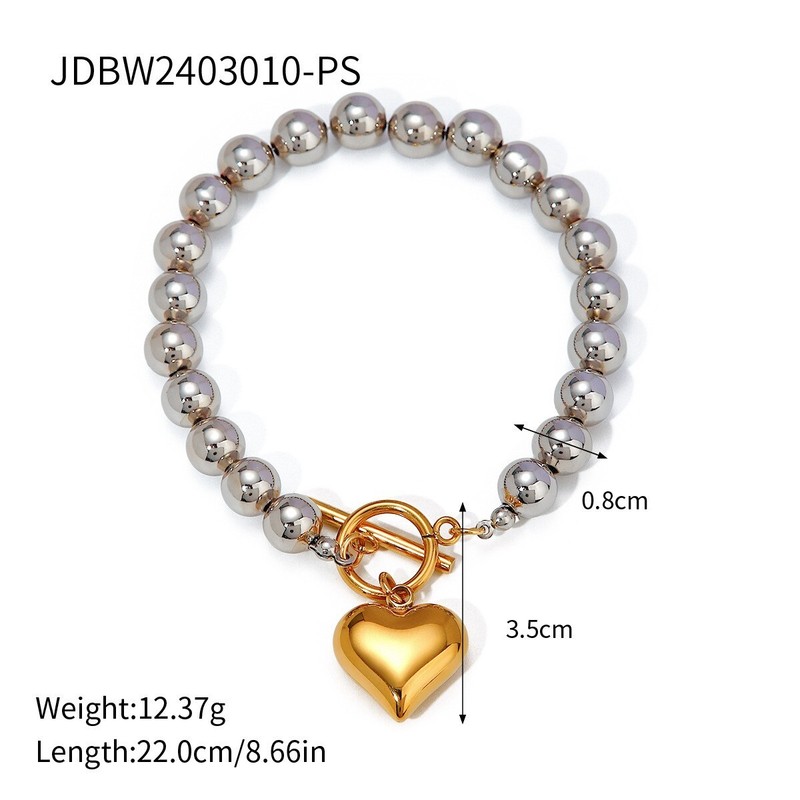 Woman 18K Gold Plated Beaded Ball Chain Heart Bracelet Bangle Toggle 8.7'' gallery