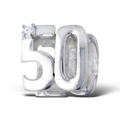 .925 Sterling Silver “Fifty (50)” Charm Spacer Bead for Snake Chain Charm Brace