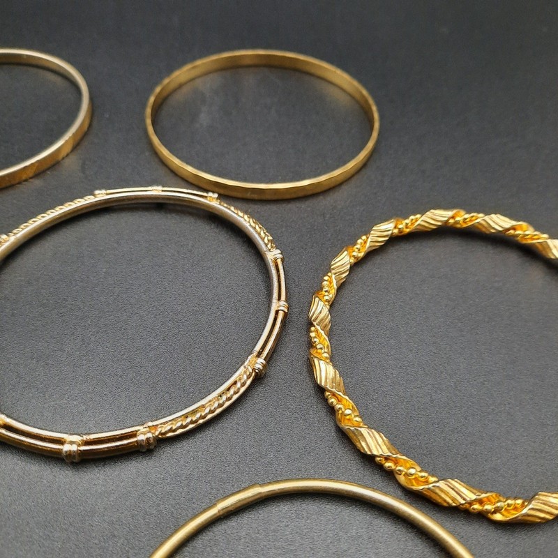 VTG Mixed Metal Bangle Bracelet Lot – 8pc Set, Gold & Silver Tone, 1980s-1990s gallery