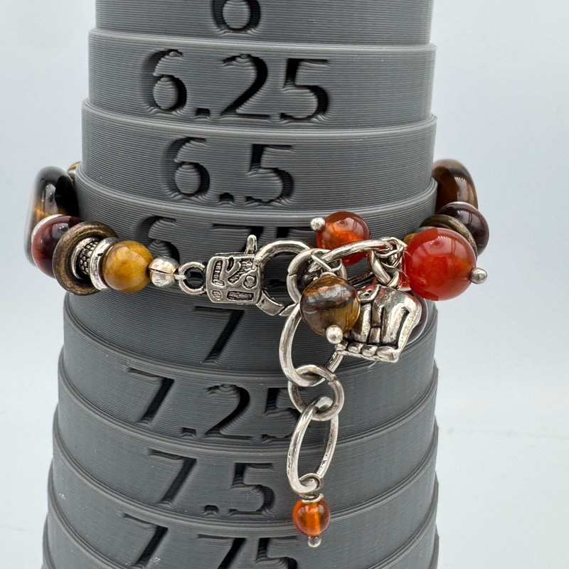 Tigers Eye Carnelian Beaded Elephant Charm Bracelet Brown Orange Silver Tone gallery
