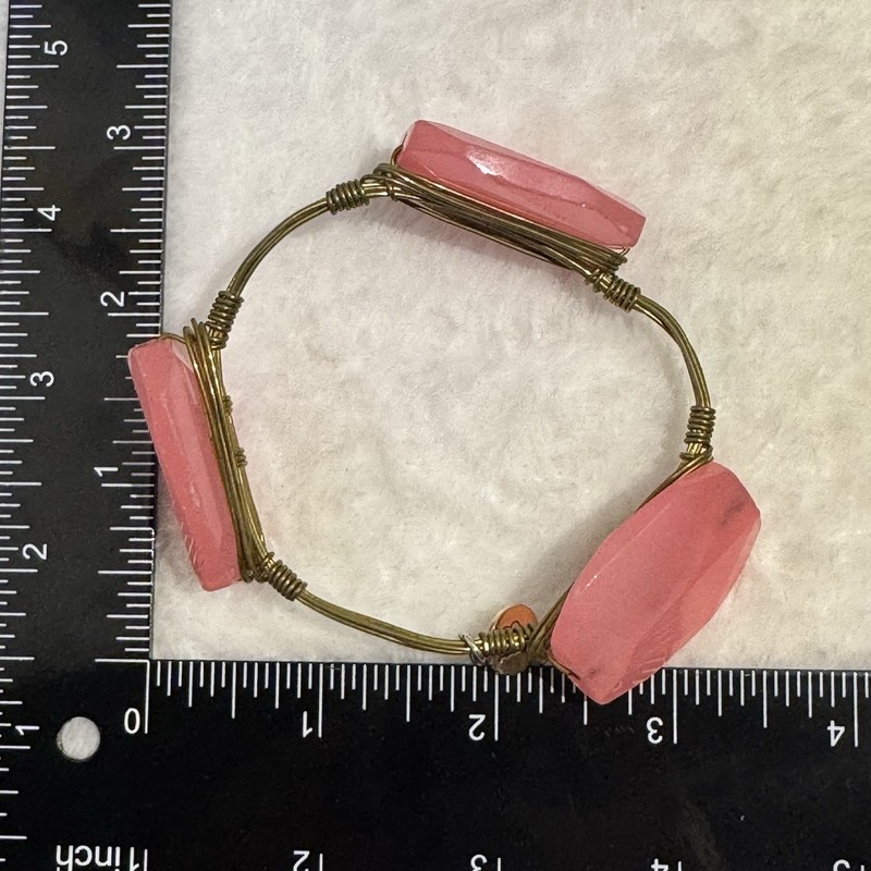 GOLD PLATED WIRED PINK FACETED CHUNKY STONE BRACELET CONTEMPORARY SIGNED READ gallery