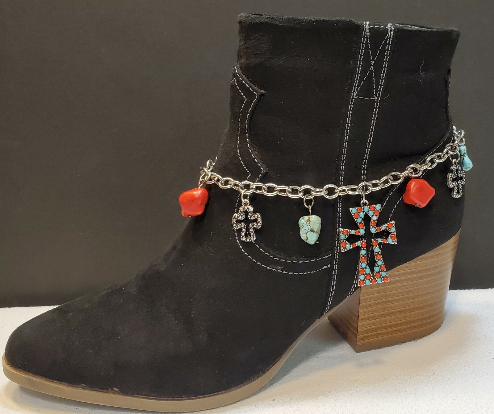 My Style-Adjustable Silver with red and turquoise beads and cross boot charm gallery
