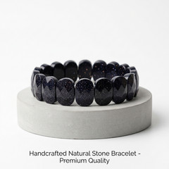 Blue Goldstone Flat Bead Bracelet 7.5inch Handcrafted Starry Night Jewelry