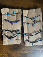 8 Black Chain & Bamboo Cord Lock & Key Charmed & Blue Beaded Bracelets