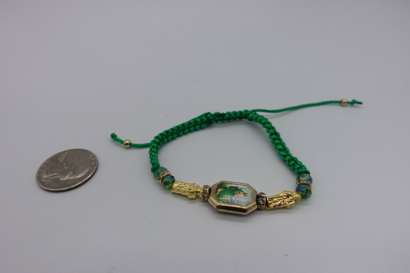 St Jude medal green cord bracelet macrame nylon golden plated gallery