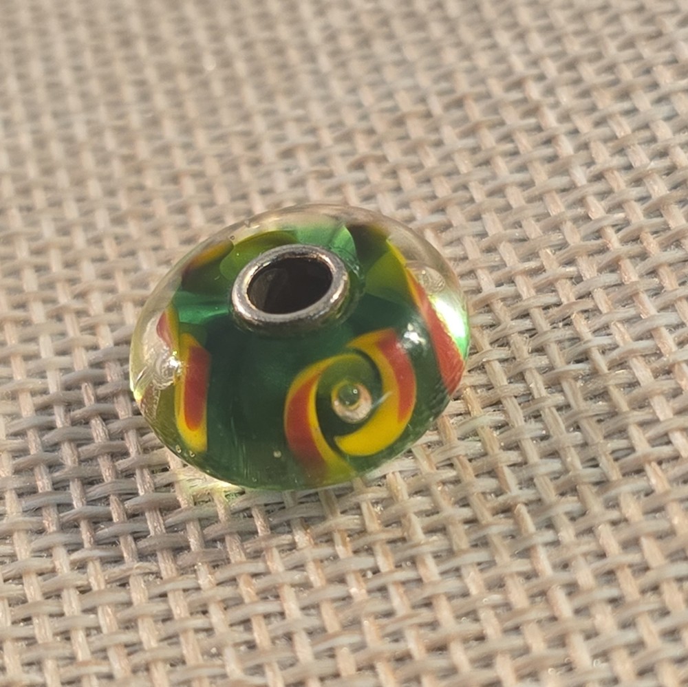 Red, Green, Yellow Swirl Glass Bead