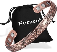 Feraco Women Bracelet Pure Copper Cuff Bangle Magnetic Pain Relief Bracelet