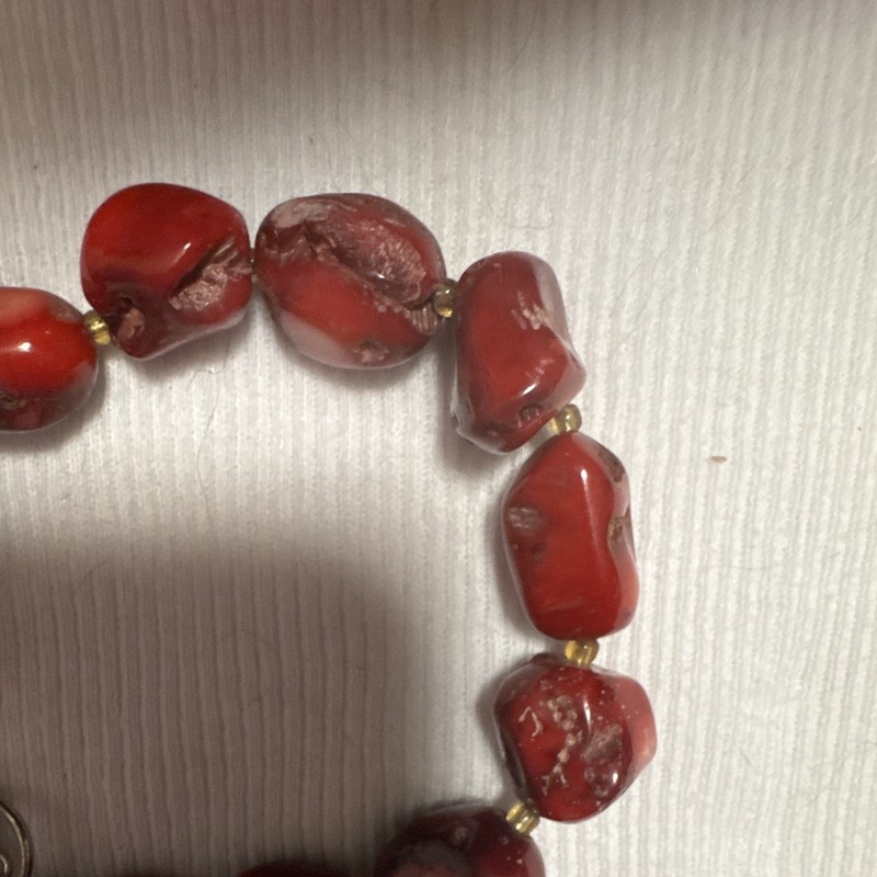 Red Stone Beaded Toggle Bracelet Handmade Irregular Chip Metal Accents gallery