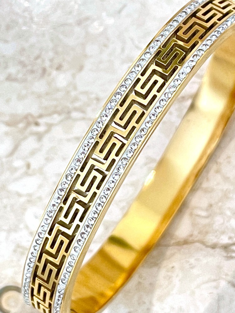 18k Gold Greek Key Bangle Bracelet Ancient Greece Jewelry