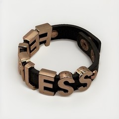 BCBGeneration Faux Leather Slide Charm Bracelet 8” Fearless Snap Cuff Bracelet
