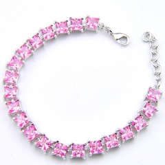 Best Jewelry Gift Shiny Square Cut Pink Fire Topaz Gems Silver Charm Bracelet