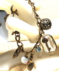 Fashion Bracelet Multi Charm Pearl Acrylic Porcelain Rhinestone Brass Lot 96B