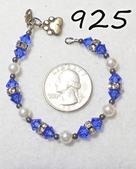 Vtg Signed Blue Bicone Crystal/Glass Pearl/Rhinestone 925 Silver Bracelet, 6.25″