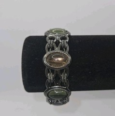 Heavy Gunmetal Stretch Bracelet Oval Cabochon Stones Boho Statement Cuff