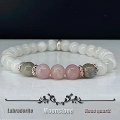 Beaded Stone Bracelet Moonstone Labradorite Rose Quartz Round Strand Jewelry