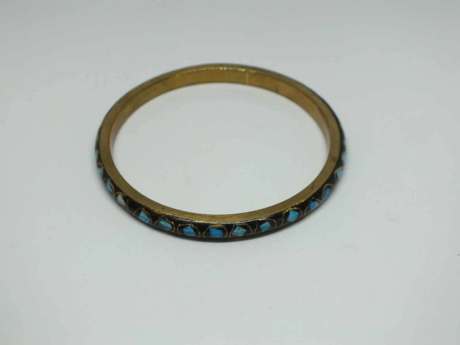 Beautiful Bangle Bracelet Gold Tone Black Blue 1/4" Wide x 2 1/2" Across ID CUTE gallery