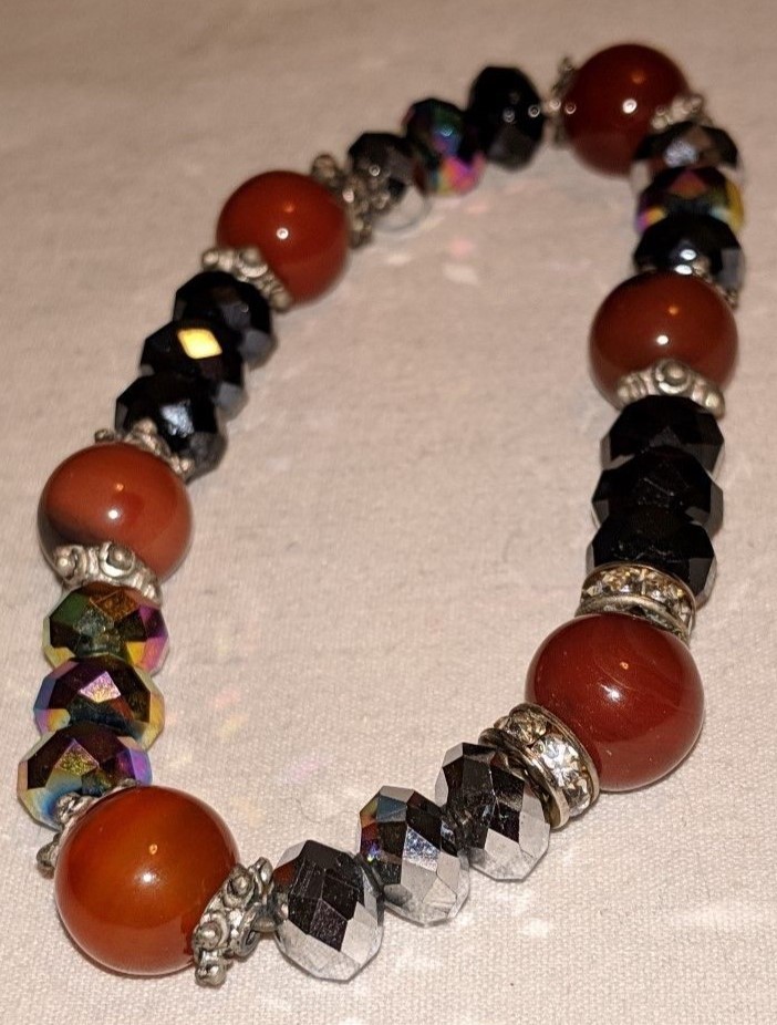 Soft EARTH TONES multi WARM colors stretch shiny crystal accent bead bracelet gallery