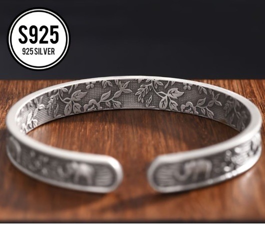 Silver Colorful Ornate Elephant Theme Cuff Bracelet gallery