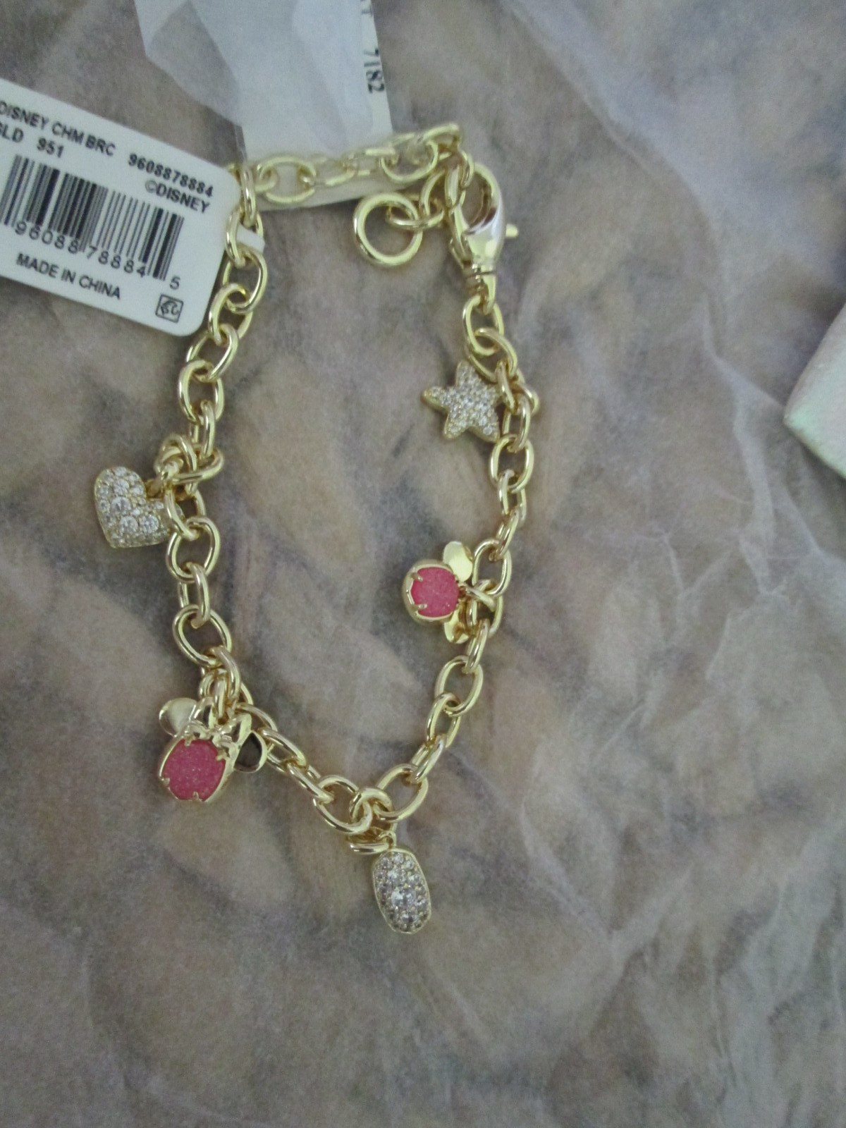 Kendra Scott Disney Mickey & Minnie Mouse Crystal Pink Drusy Gold Charm Bracelet gallery