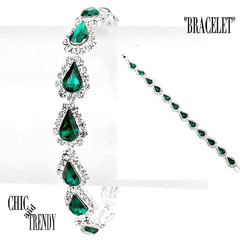 TEARDROP, GREEN CLEAR CRYSTAL BRACELET, FORMAL WEDDING PROM FASHION JEWELRY