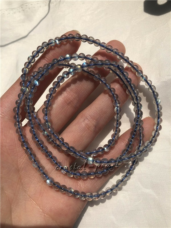 3ROWS Natural Moonstone Blue Light Crystal Bracelet AAAA 4-5mm gallery