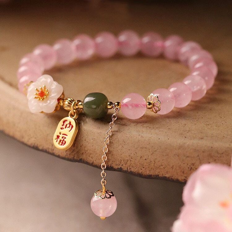 Peach blossom crystal beaded bracelet women's handmade lucky bracelet gallery