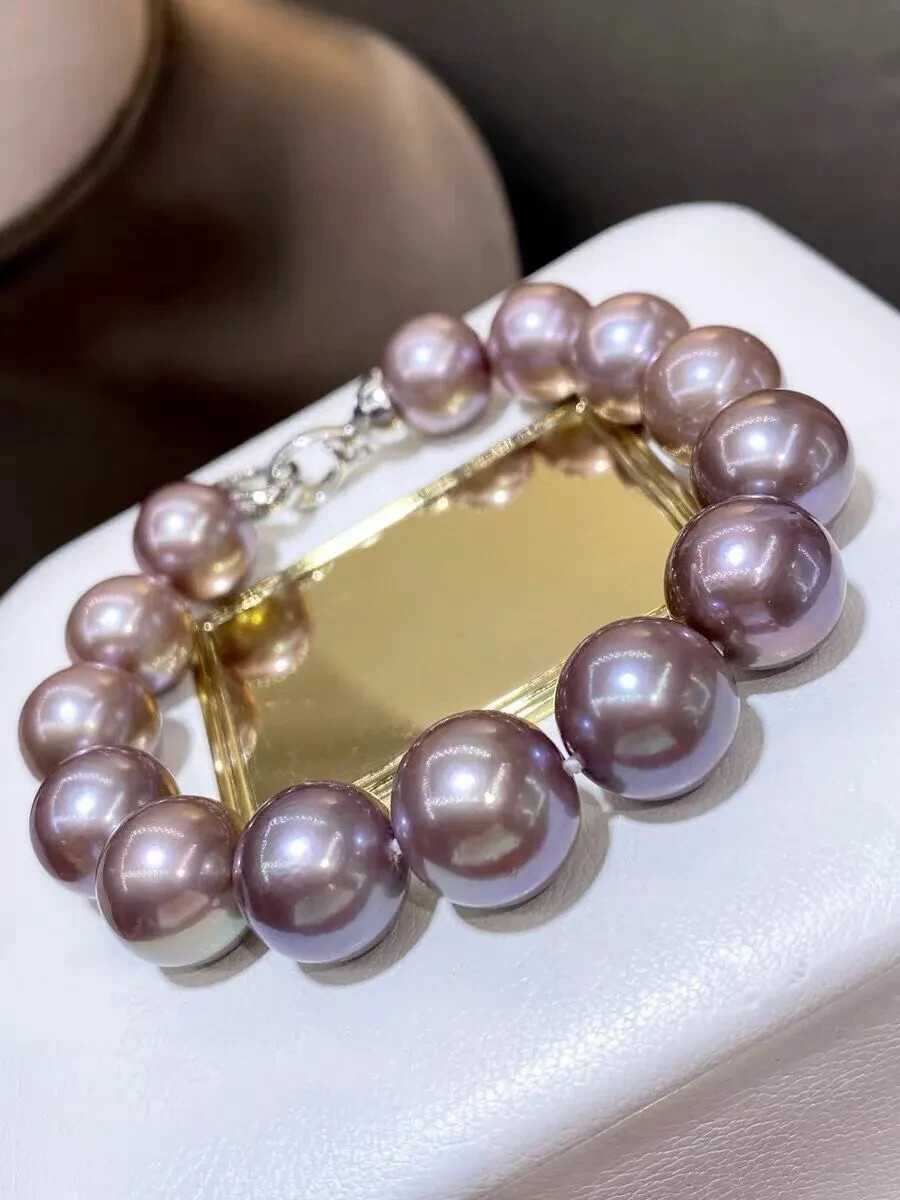 Gorgeous 12-13MM South Sea Natural Round Lavender Pearl Bracelet 7.5-8 inch gallery