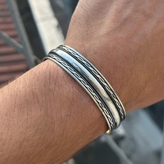 Sterling Silver Men Silver Handmade 18MM Cuff Bracelet
