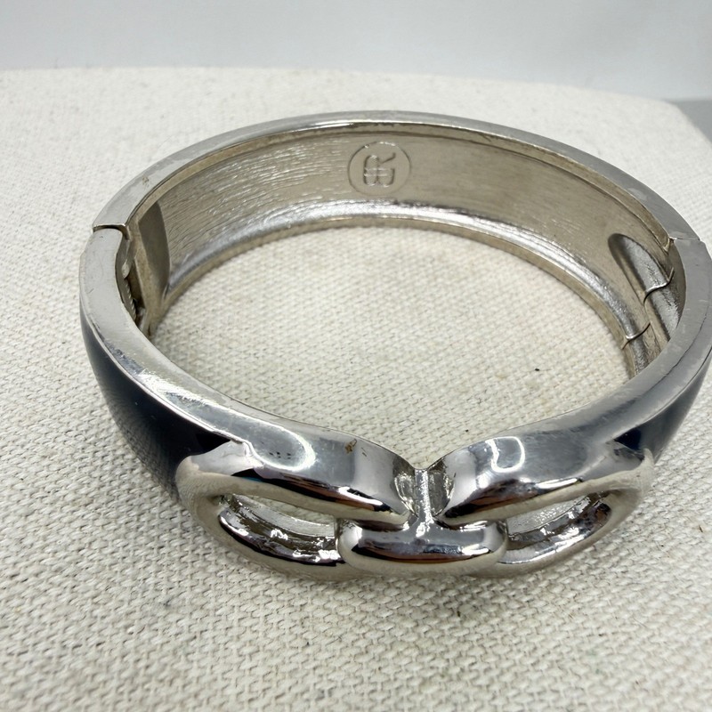 Banana Republic Navy Enamel Bracelet Silver Tone Interlocking Link Hinge Bangle gallery