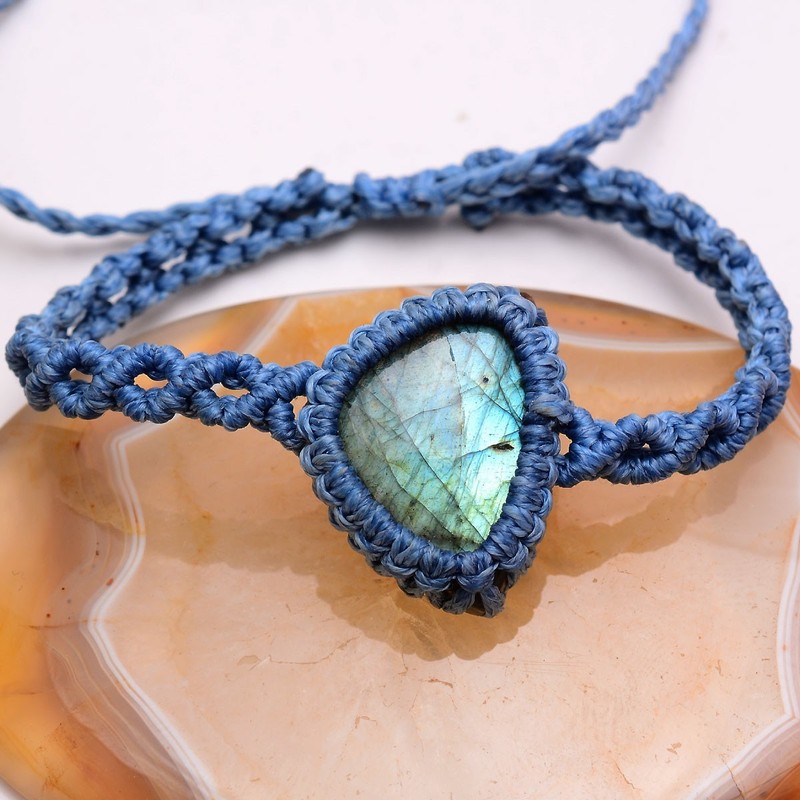 Hand Knotted Natural Flashy Labradorite Beautiful Boho Macrame Gemstone Bracelet gallery