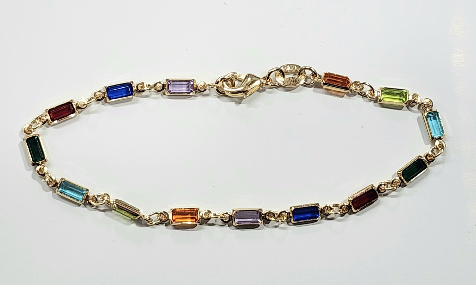 18k Gold Filled Thin Rectangle Bracelet Dark Multi Color Stones 7.5 inch Long gallery
