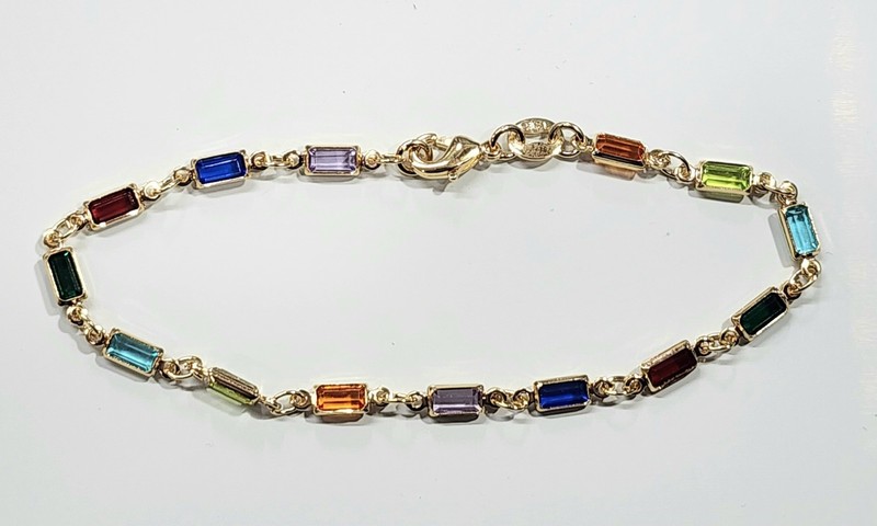 18k Gold Filled Thin Rectangle Bracelet Dark Multi Color Stones 7.5 inch Long gallery