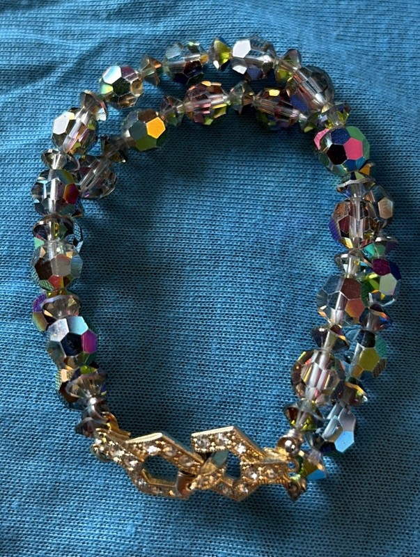 Vintage 50's art deco double strand bracelet Aurora borealis AB Please Read gallery