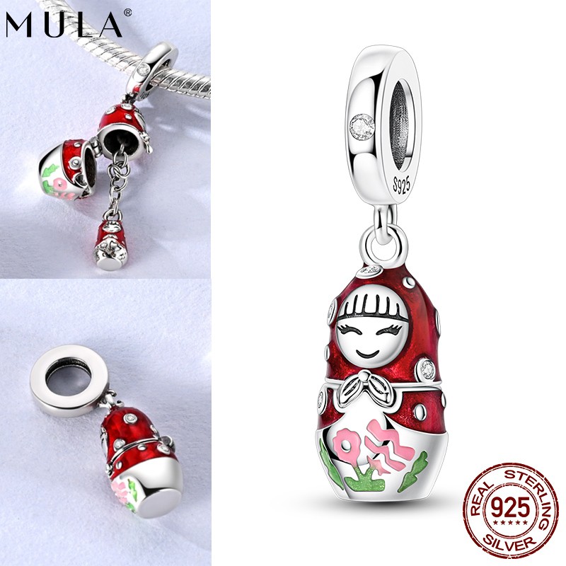 MULA 925 Sterling Silver DIY Charm Cleart AAA CZ Doll Pendant for Women Bracelet gallery