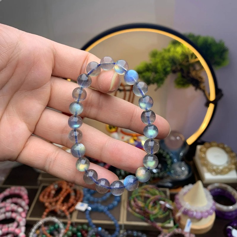 Natural Moonstone Stone Bracelet 7mm Ice Blue Crystal Stretch Bracelet Handmade gallery