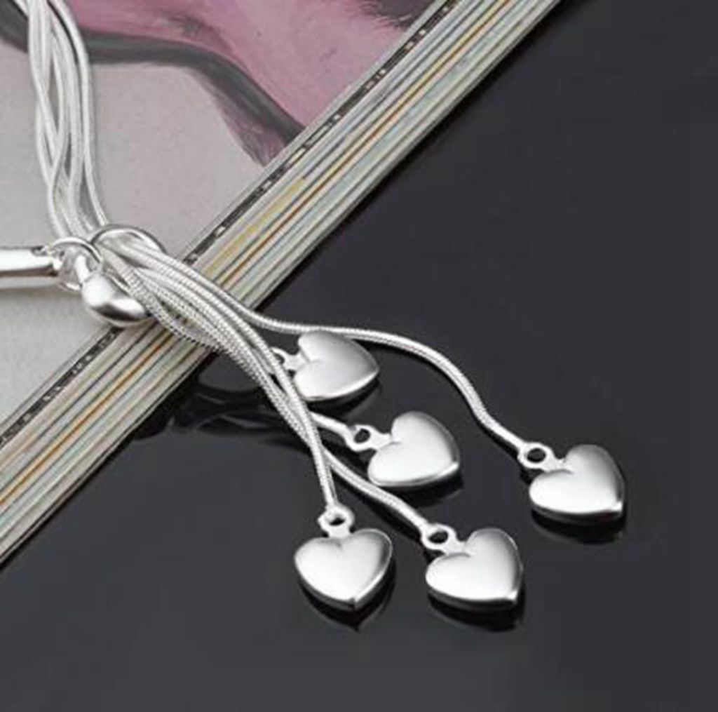 925 Sterling Silver Five-Line Chain with Five-Heart Bracelet Bangle for Women gallery