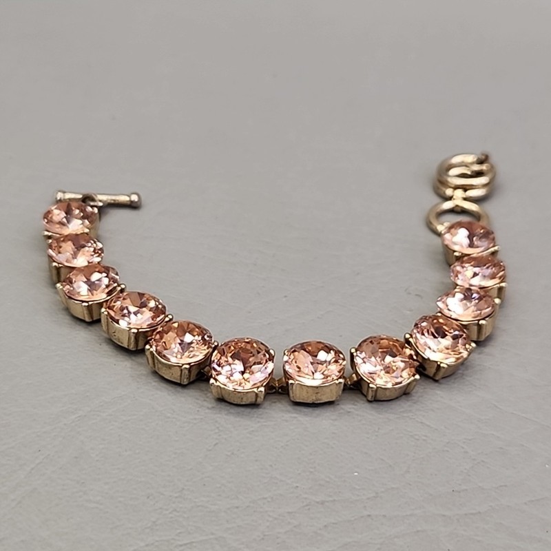 Rhinestone Bracelet Round Links Pink Peach Gold Tone 7" gallery
