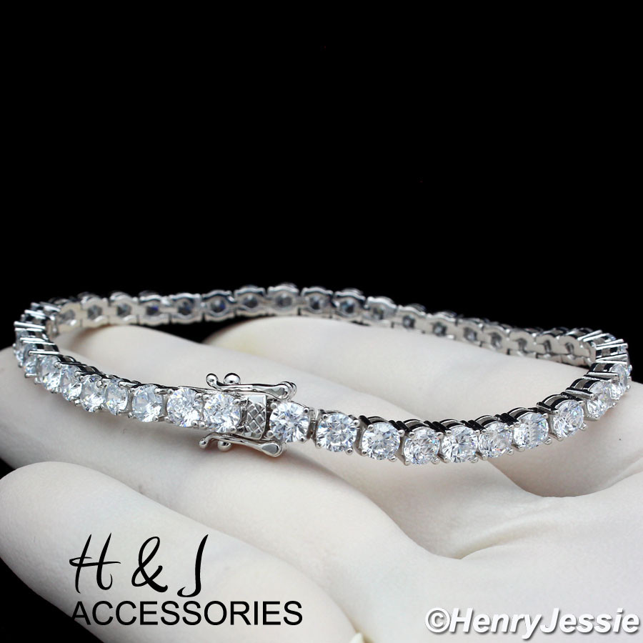 8"MEN WOMEN 14K WHITE GOLD PLATED 4MM ICY BLING CZ 1 ROW TENNIS BRACELET*ABSB2 gallery