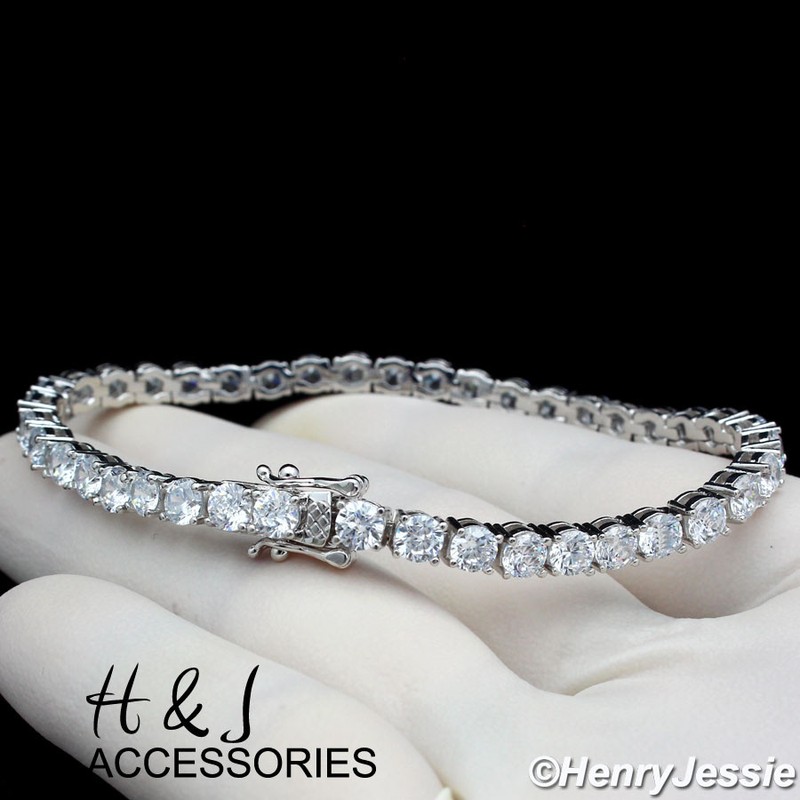 8"MEN WOMEN 14K WHITE GOLD PLATED 4MM ICY BLING CZ 1 ROW TENNIS BRACELET*ABSB2 gallery