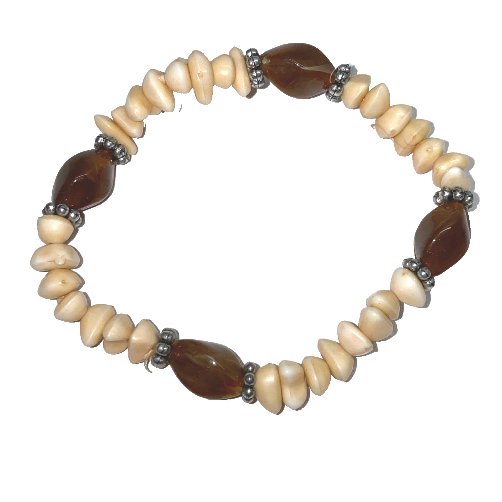 Beaded Stretch Bracelet Brown Seed Beads Cream Beads Stretchy gallery
