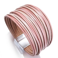 Wrap Boho Bracelet Multilayer PU Leather Slim Magnetic ClaspStripe Women Jewelry