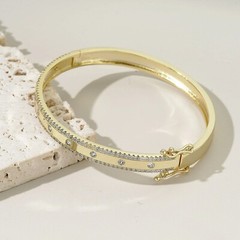 Women’s 14K Gold-Plated Brass CZ Bangle Bracelet 60 mm Interior Diameter