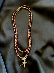 Vintage 16 In. 2 Strand Amethyst & Pewter Necklace W/ Ballerina Charm, Ballet